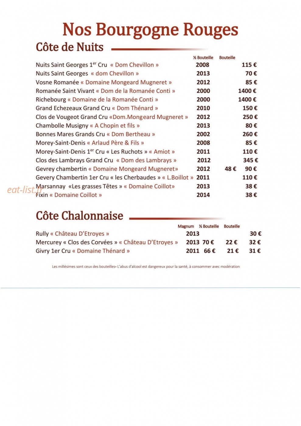 Le Chateaubriant — carte page 8