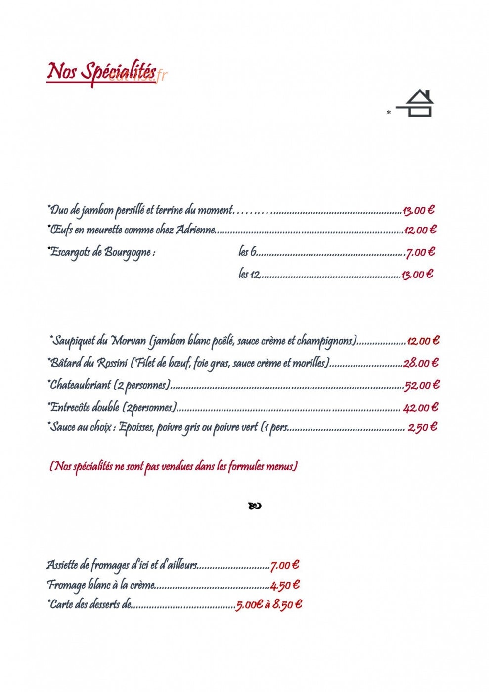 Le Chateaubriant — carte page 1