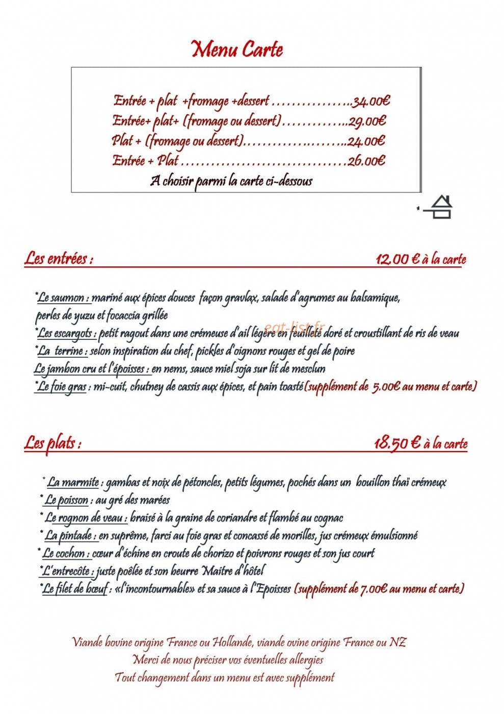 Le Chateaubriant — carte page 2