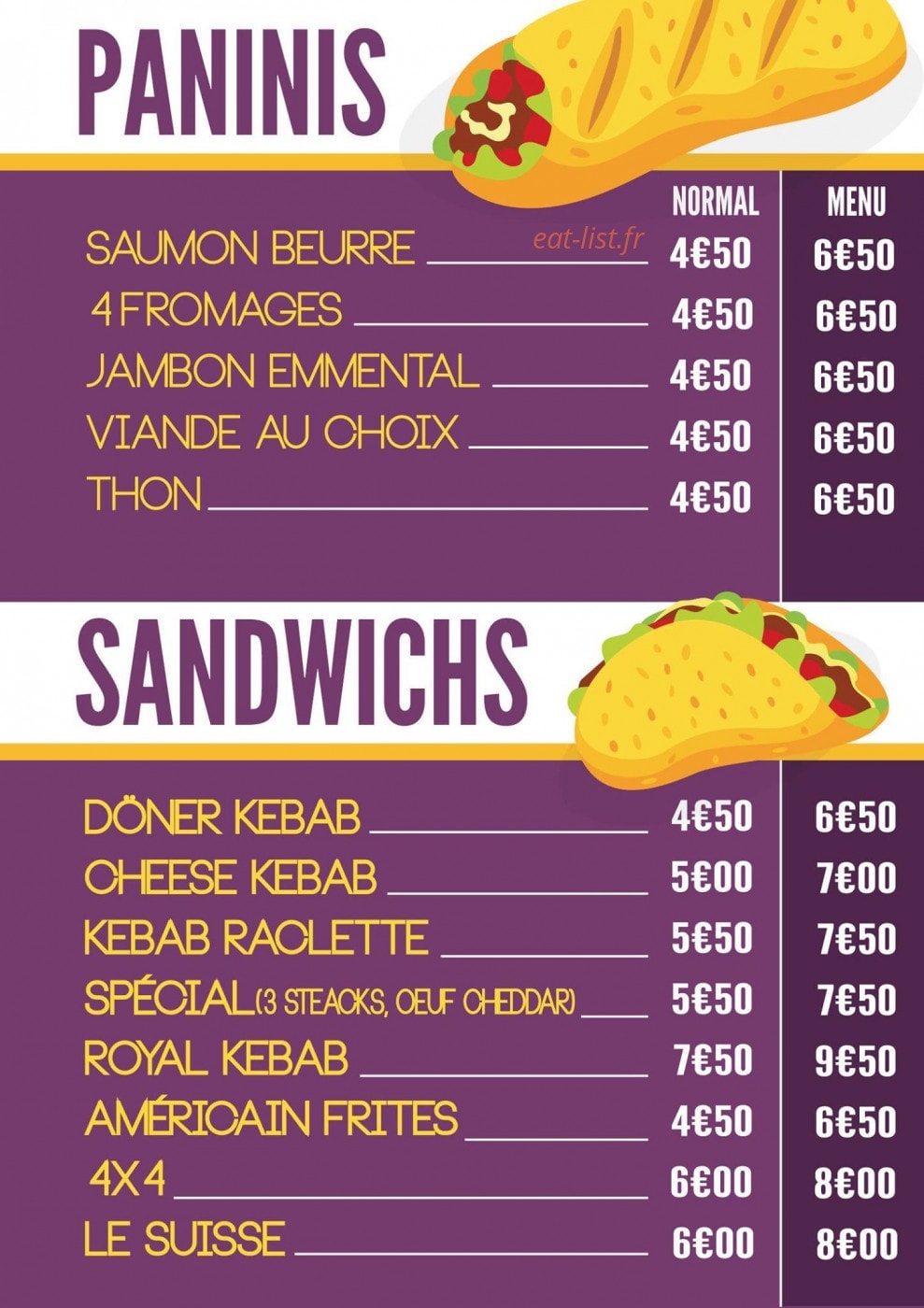 Tacos Deluxe — carte page 1