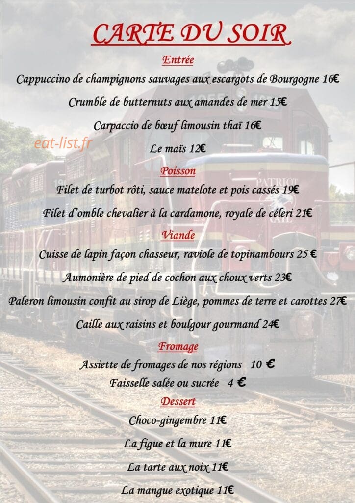 Carte et menu de La Voie Gourmande à Saint Gengoux le National — La carte du soir