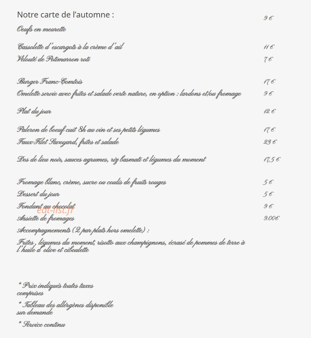 Bistrot de Messeugne — carte page 2
