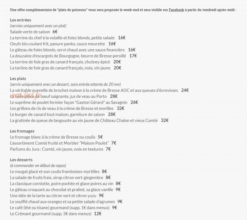 Le Bistrot Gourmand — carte page 1