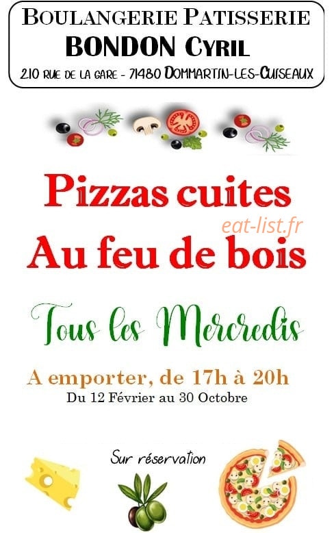 Carte et menu de Boulangerie Pâtisserie Cyril Bondon à Dommartin les Cuiseaux — La carte des pizzas