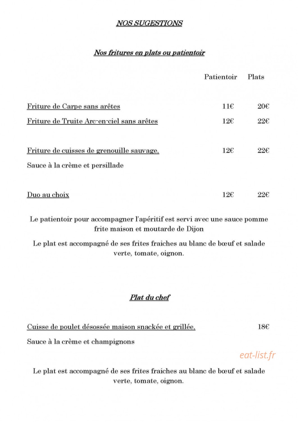 Domaine Park & Grill — carte page 1