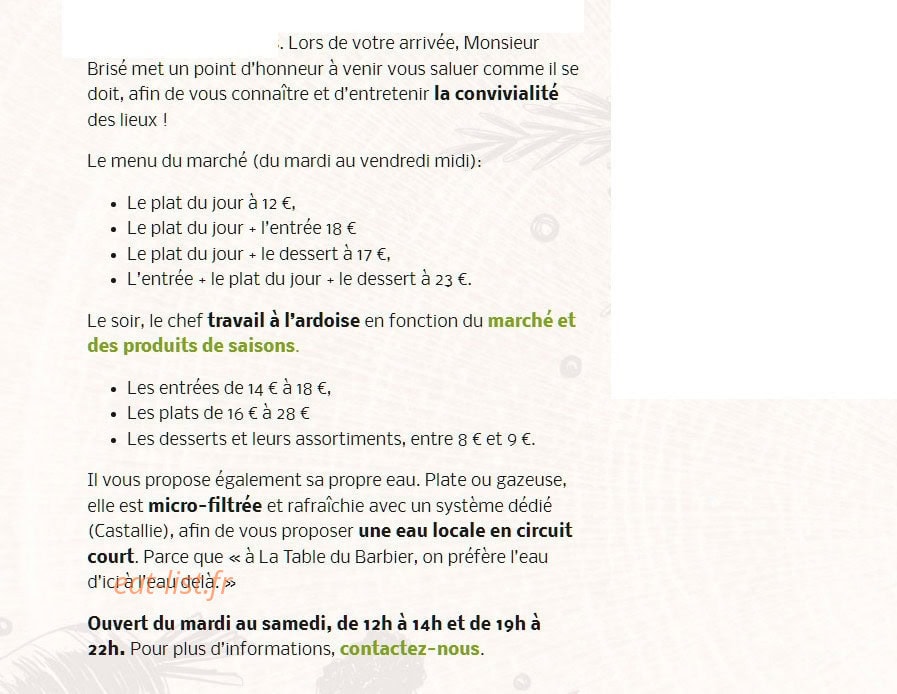 Restaurant La table du barbier — carte page 3