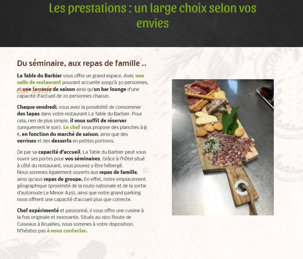 Restaurant La table du barbier — carte page 1