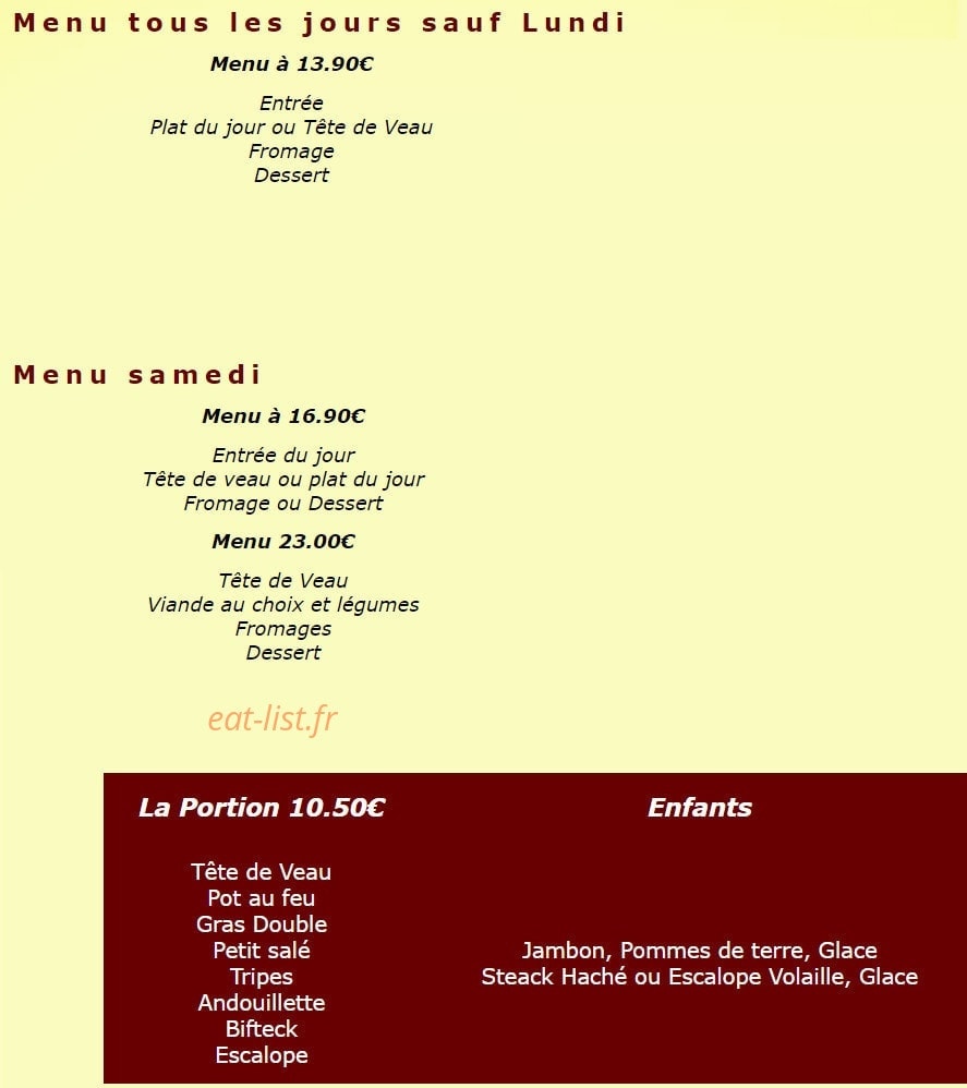 Chez Alex — carte page 1