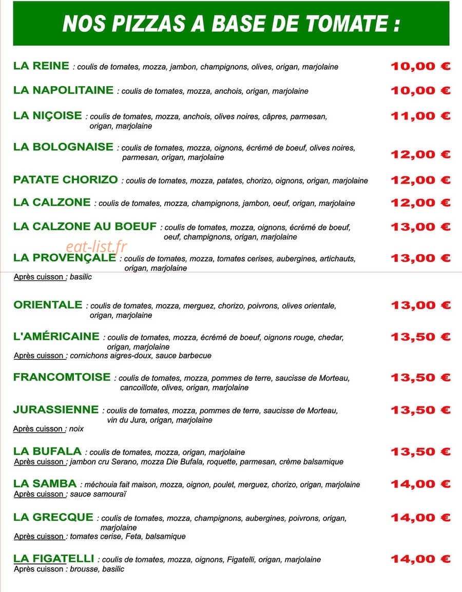 La Samba des pizzas — carte page 1