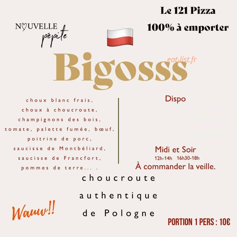 Le 121 Pizza — carte page 1