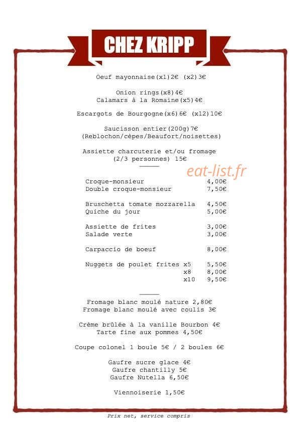 Chez Kripp — carte page 1