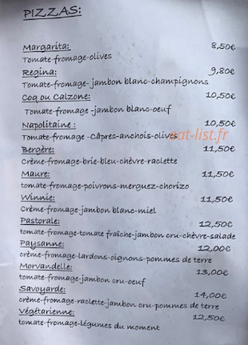 Ah! Nos Pizz' — carte page 2