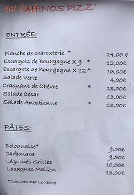 Ah! Nos Pizz' — carte page 1