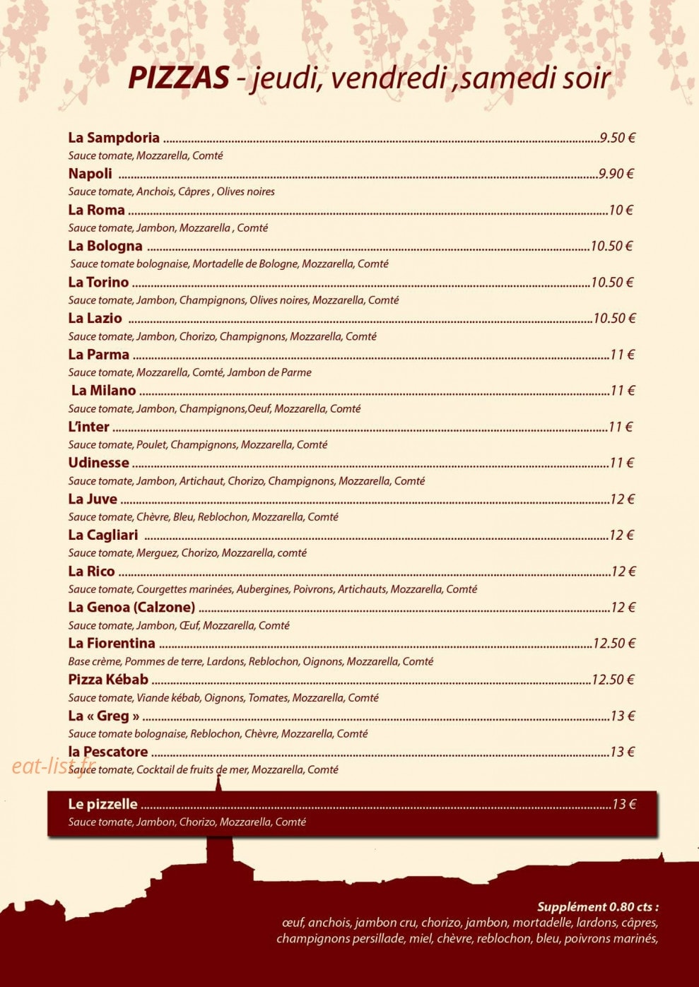 Carte et menu de Au Bouchon Chapellois à La Chapelle de Guinchay — Les pizzas