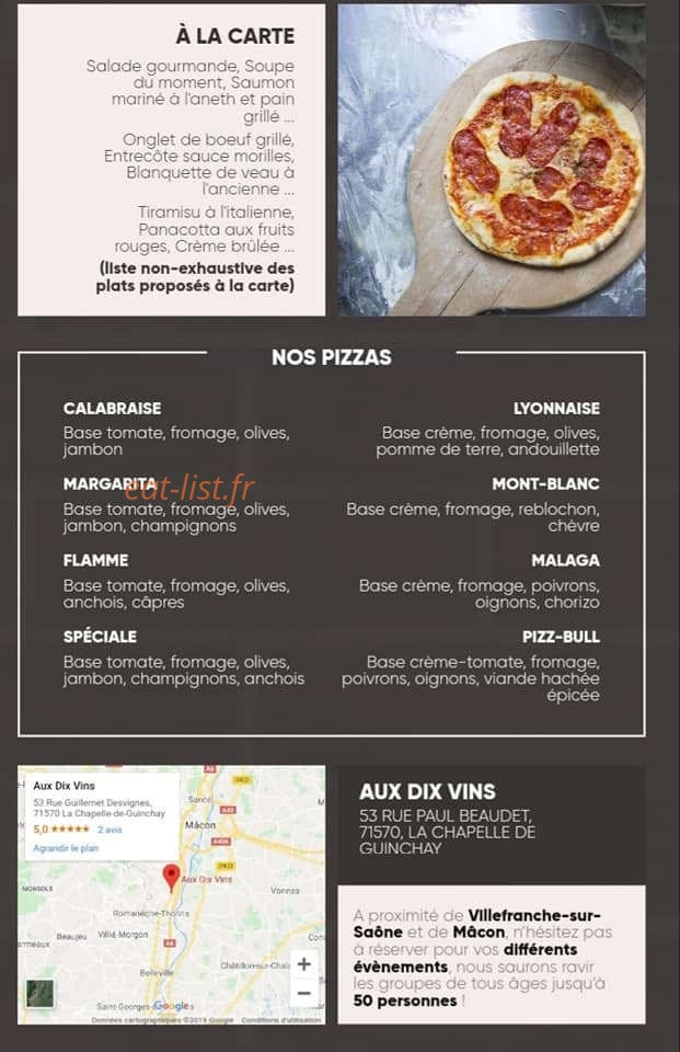 Aux Dix Vins — carte page 1