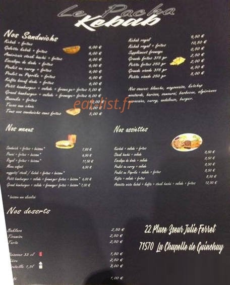 Pacha Kebab — carte page 1