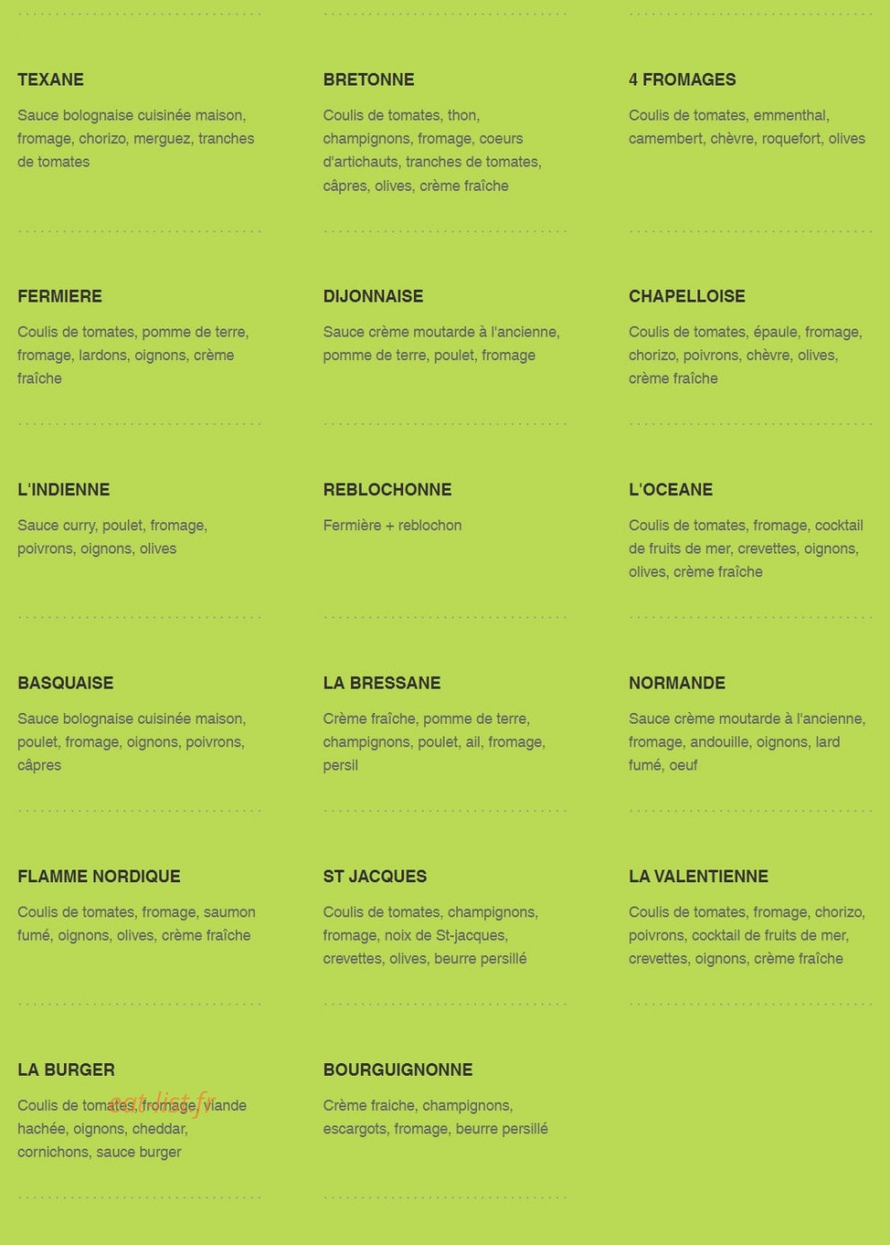 Pizzas Bellec & co — carte page 2