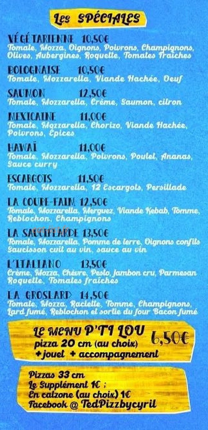 Carte et menu de TeD'PiZz by Cyril à La Chapelle de Guinchay — Les spéciales