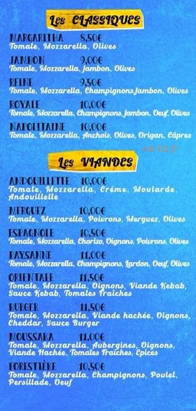Carte et menu de TeD'PiZz by Cyril à La Chapelle de Guinchay — Les classiques, viandes