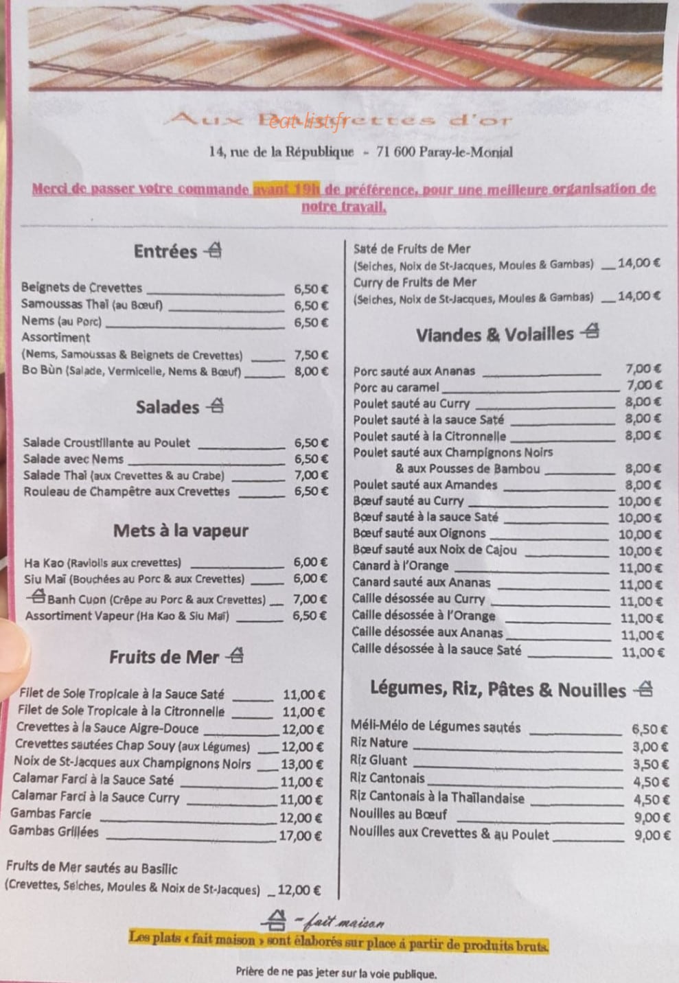 Aux baguettes d'or — carte page 1