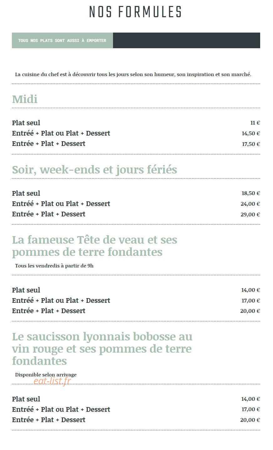 Carte et menu de Brasserie du Théatre à Paray le Monial — Les formules