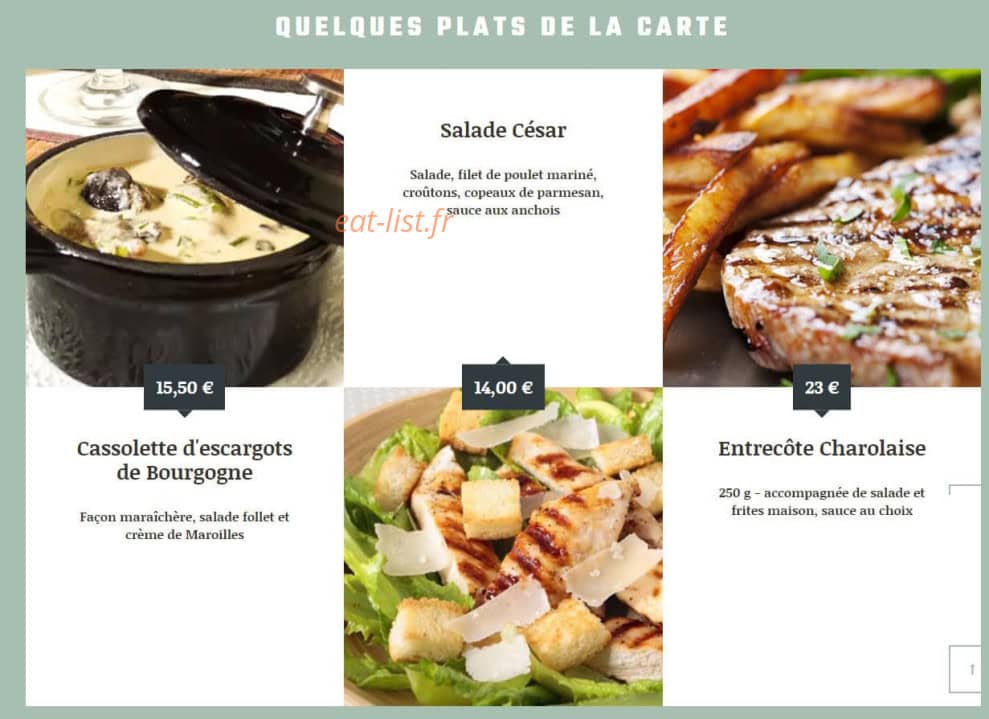 Carte et menu de Brasserie du Théatre à Paray le Monial — Les plats
