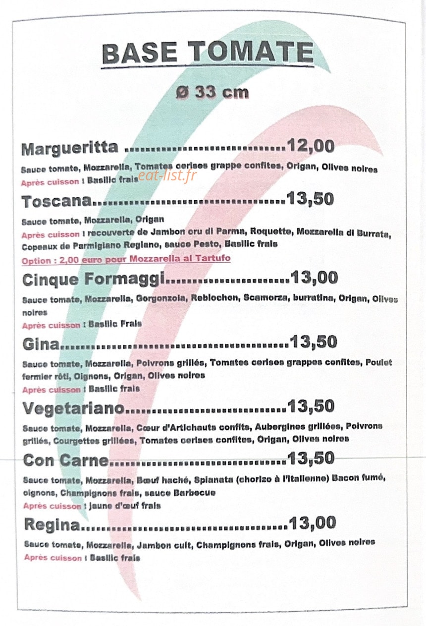 Gina Pizza — carte page 2