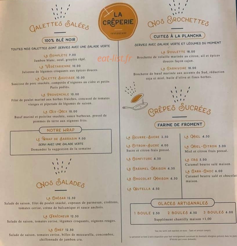 La Crêperie — carte page 1