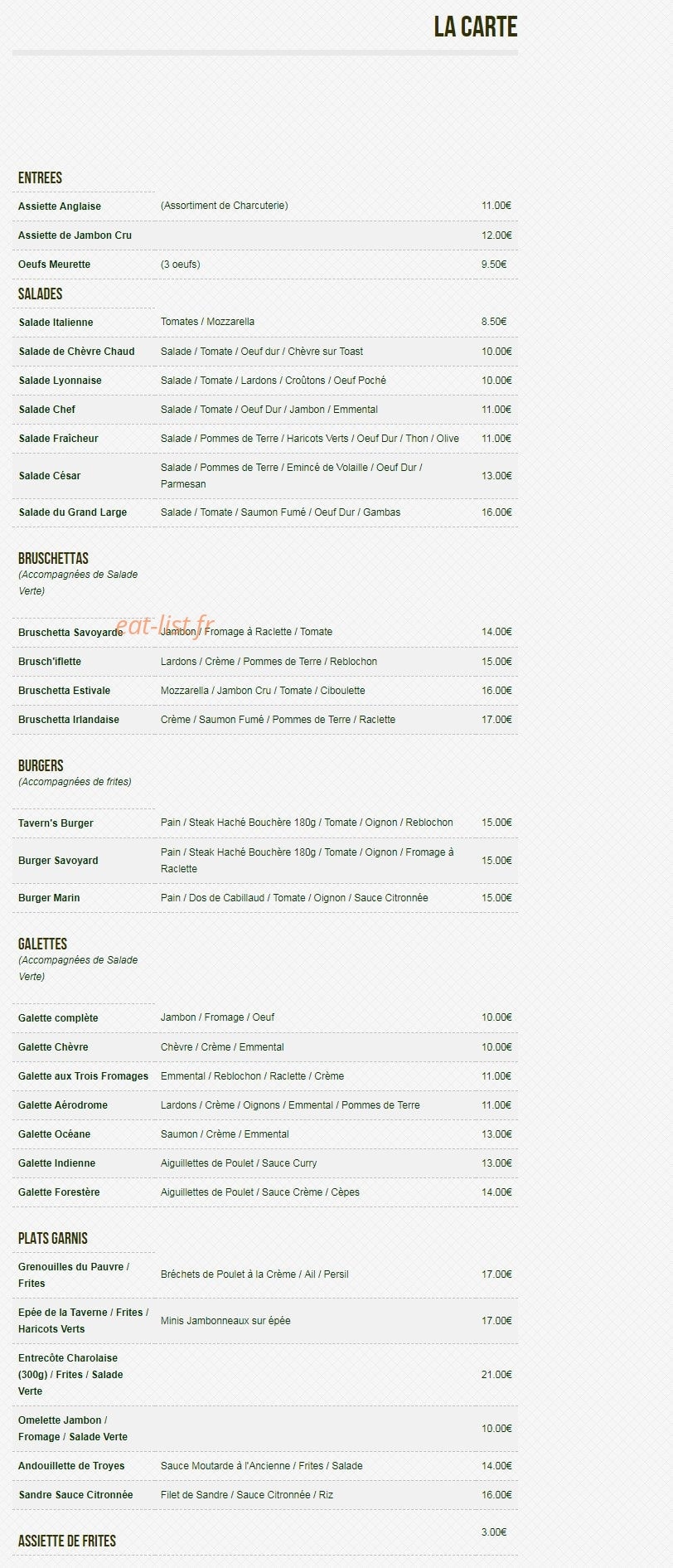 La Taverne — carte page 2