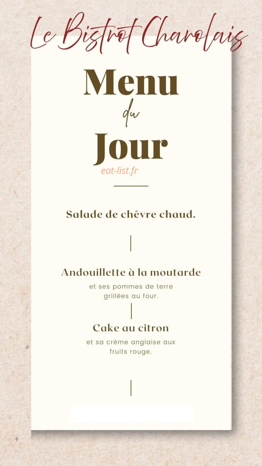 Le bistrot Charolais — carte page 1
