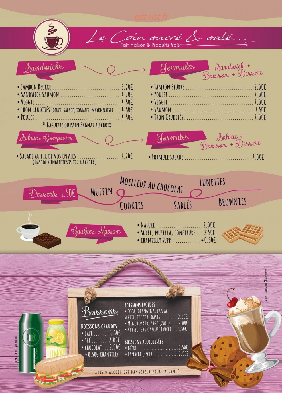 Carte et menu de Le Coin Sucré & Salé à Paray le Monial — Sandwiches, formules, salades composées,...