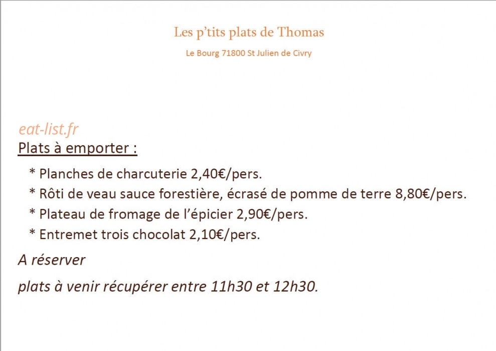 Les p'tits plats de Thomas — carte page 2