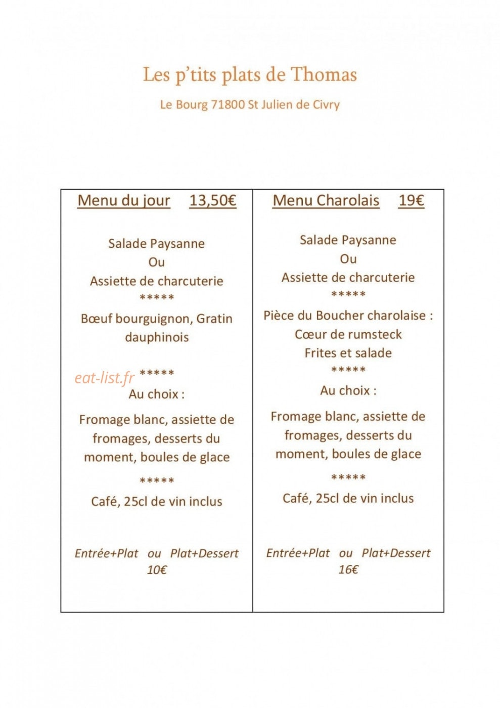 Les p'tits plats de Thomas — carte page 3