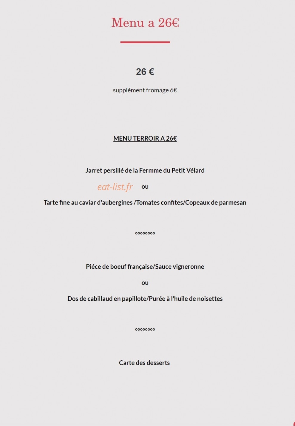 Au Puits Enchanté — carte page 1