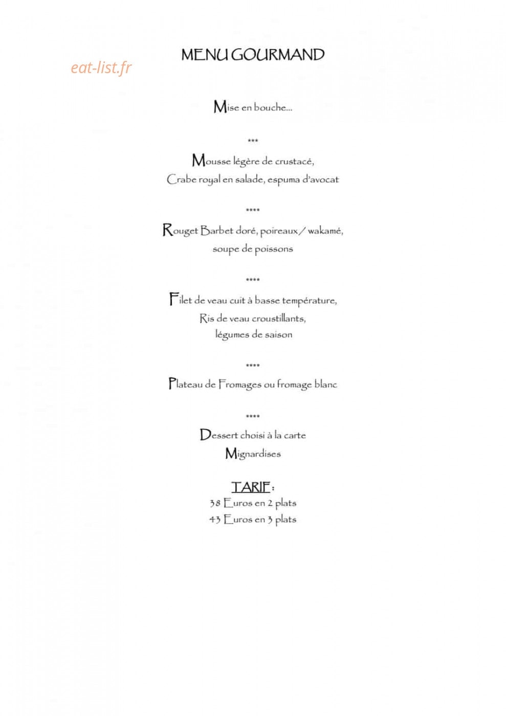 Auberge Larochette — carte page 1