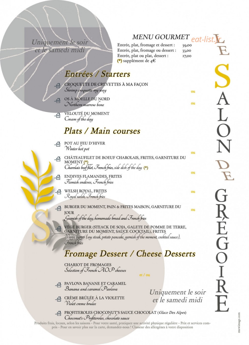 Le Salon de Grégoire — carte page 1