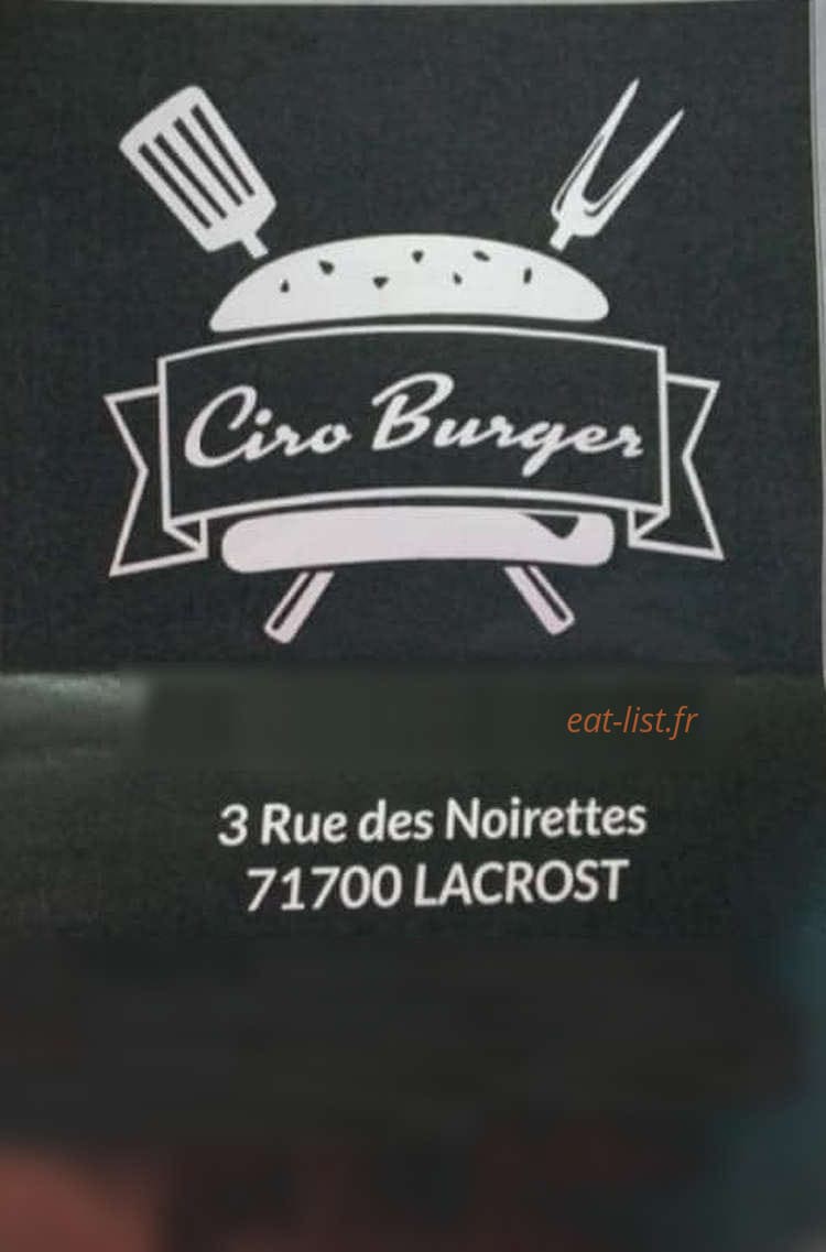 Ciro Burger — carte page 1