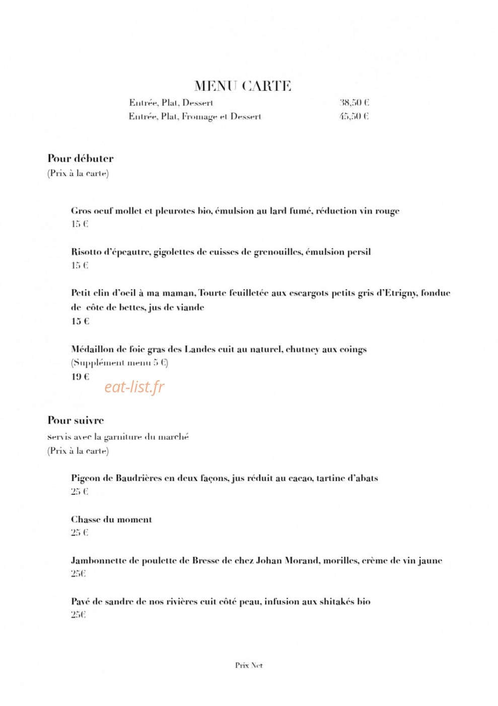 L'Auberge des Gourmets — carte page 2