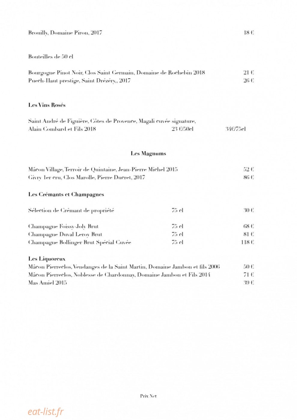 L'Auberge des Gourmets — carte page 8