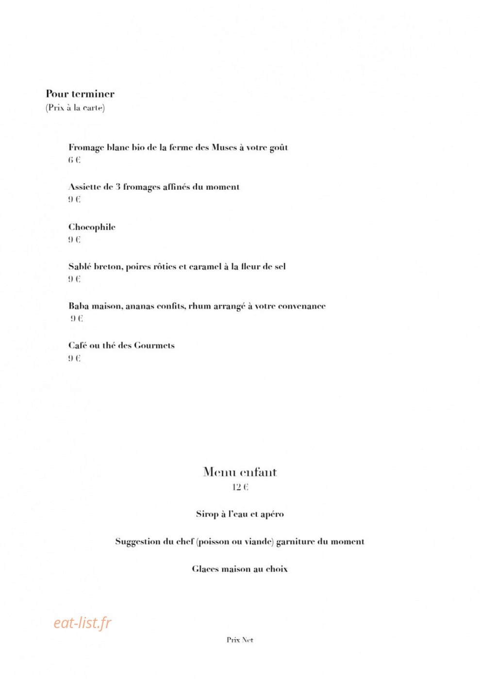 L'Auberge des Gourmets — carte page 3