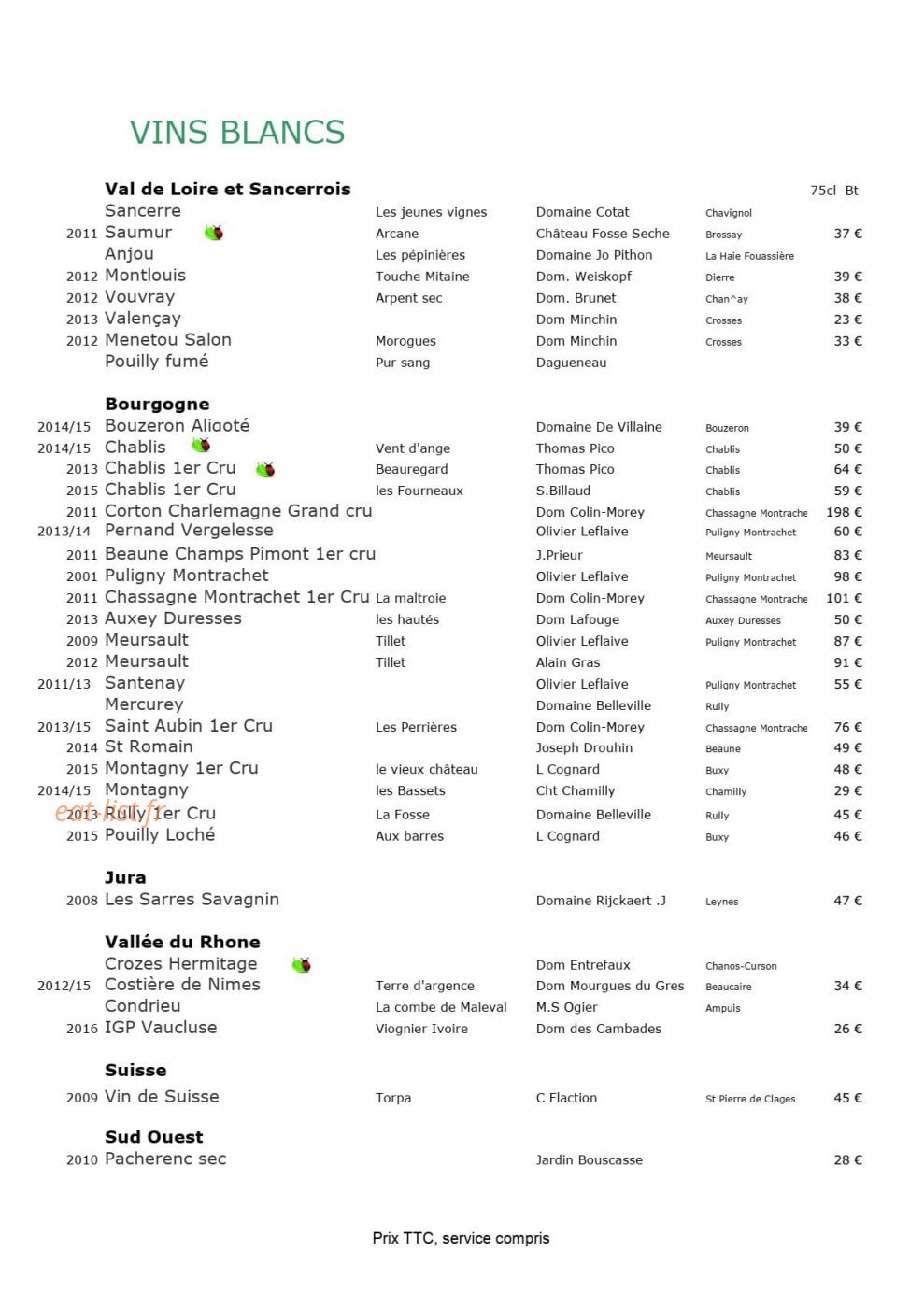 Le Relais d'Ozenay — carte page 8