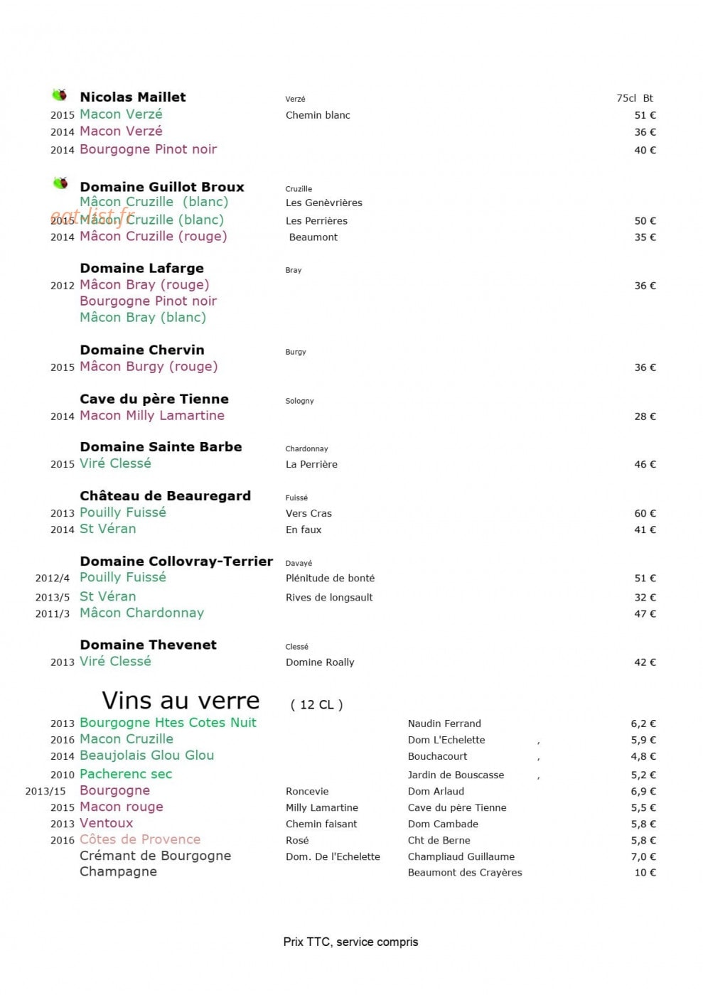 Le Relais d'Ozenay — carte page 6