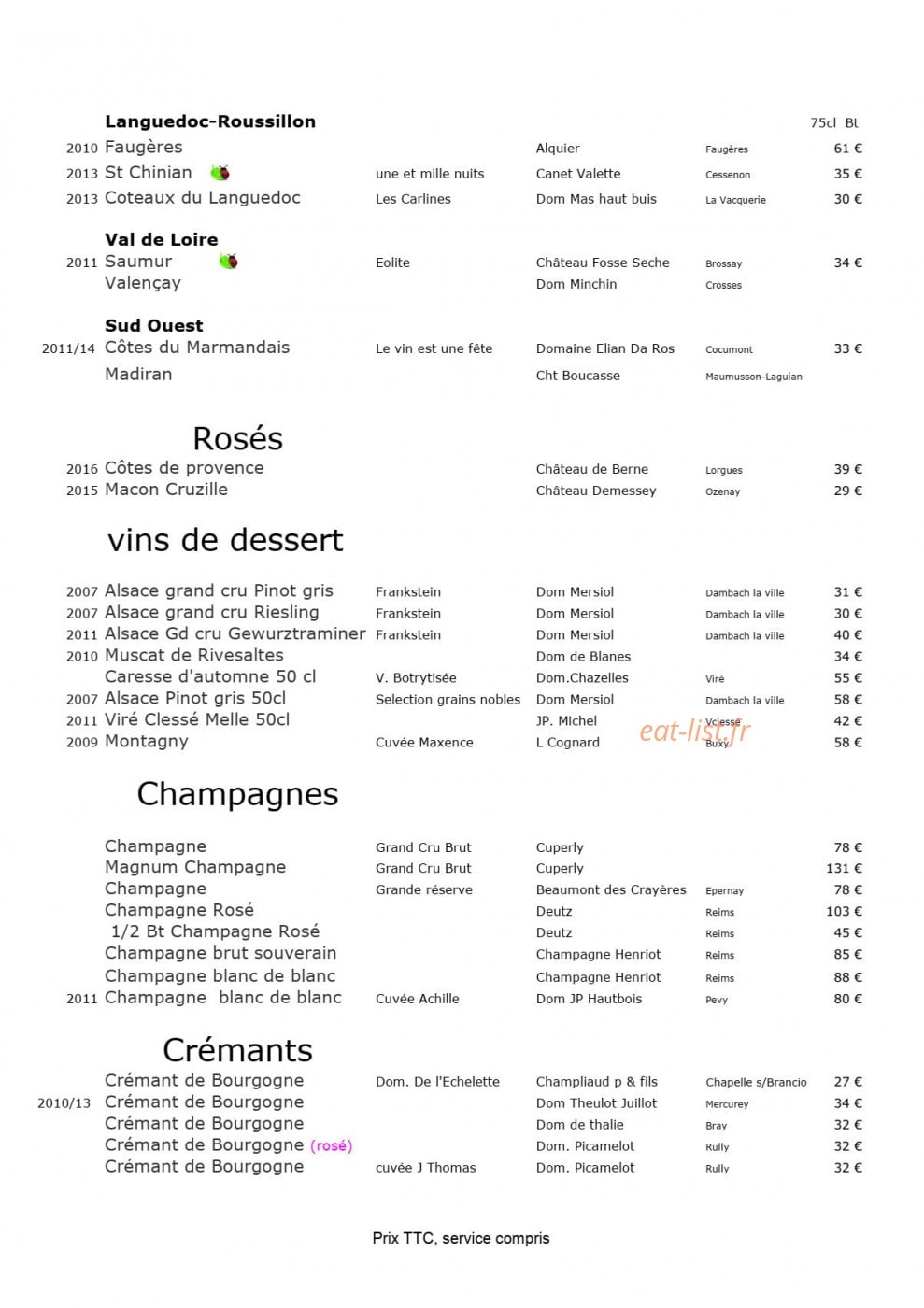 Le Relais d'Ozenay — carte page 9