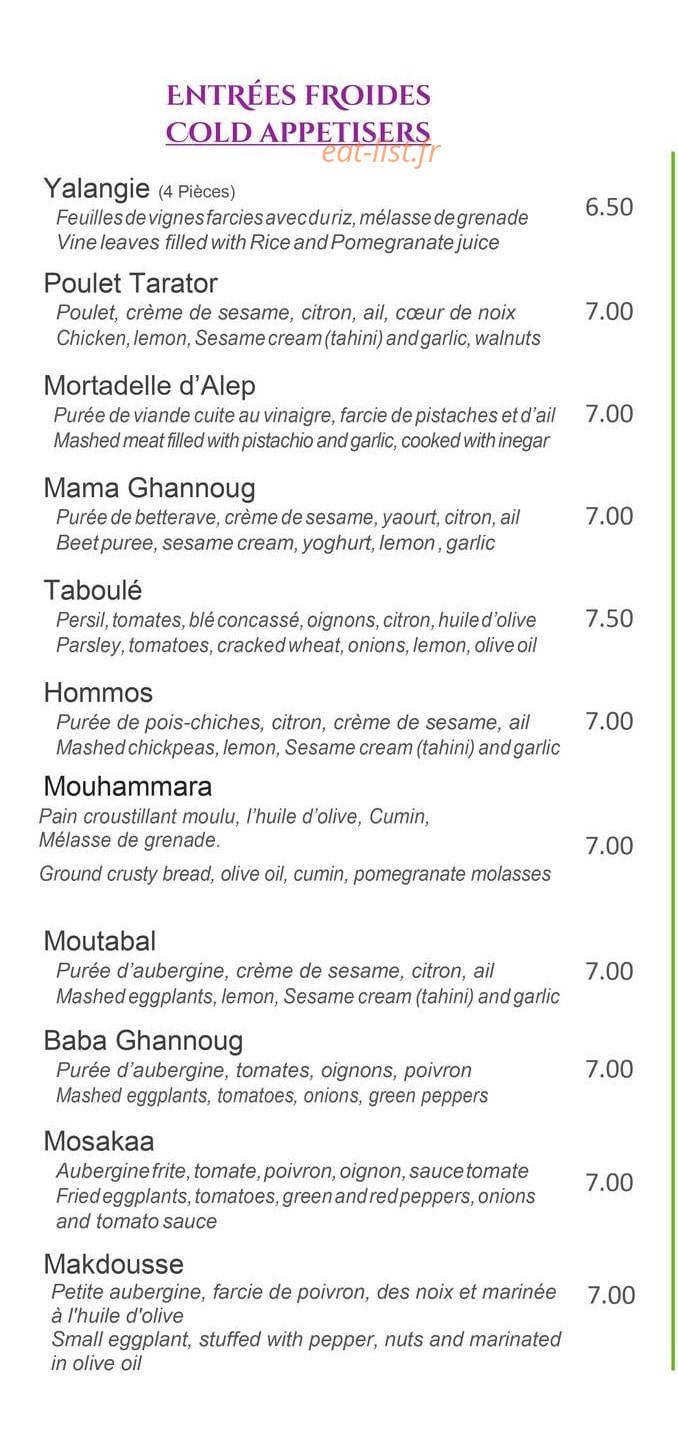 Délices D'Alep — carte page 1