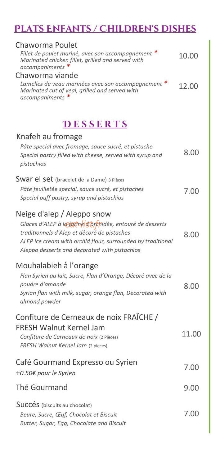 Délices D'Alep — carte page 4