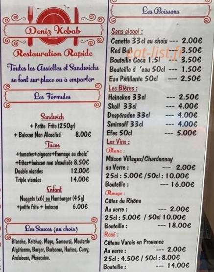 Deniz Kebab — carte page 1