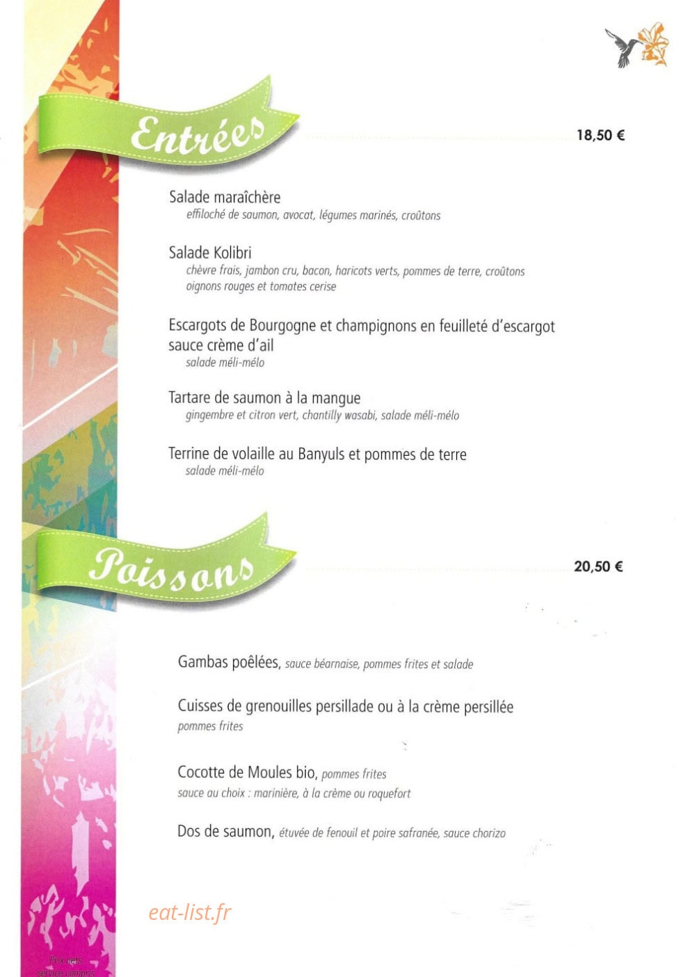 La Table du Kolibri — carte page 2