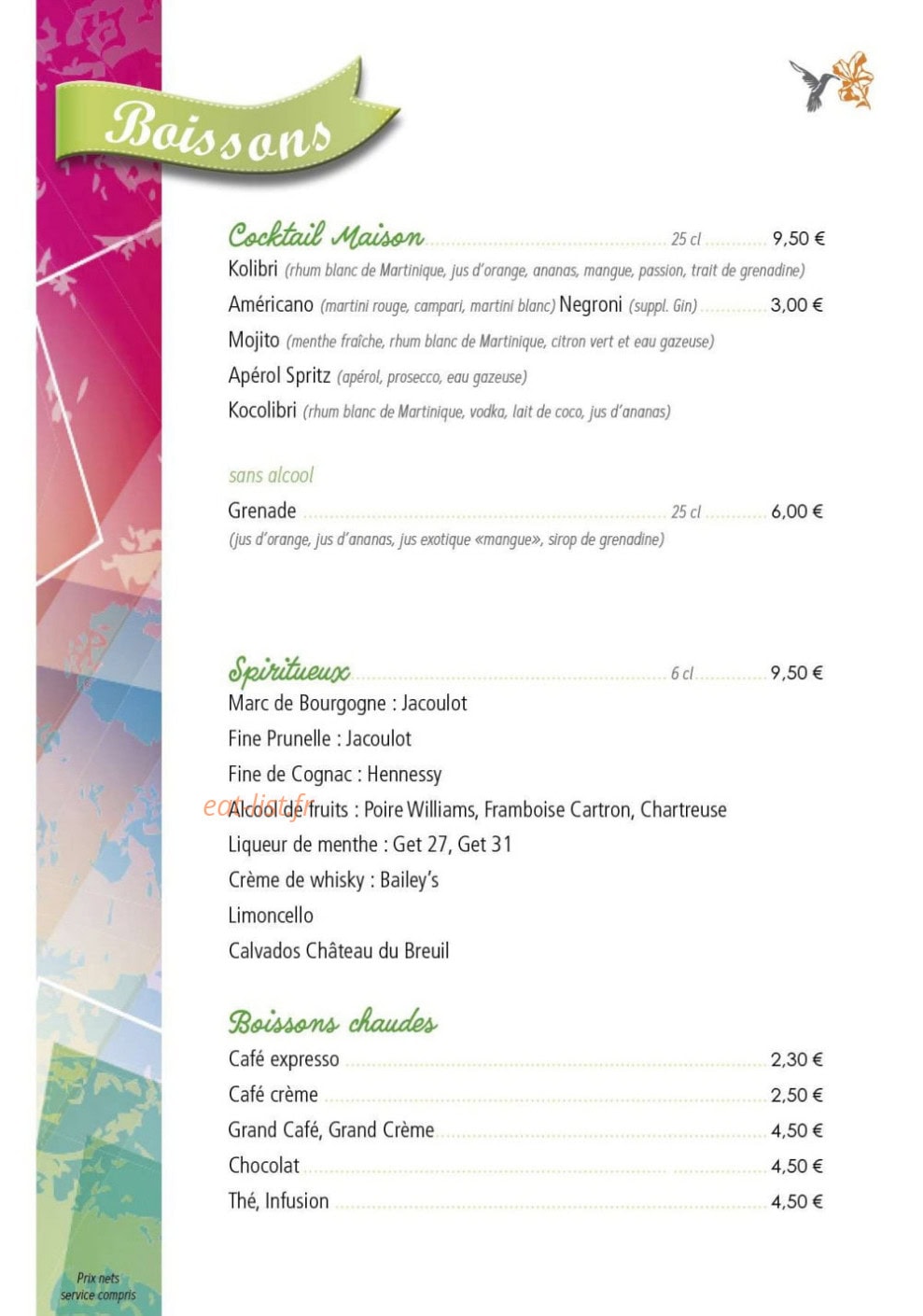 La Table du Kolibri — carte page 7