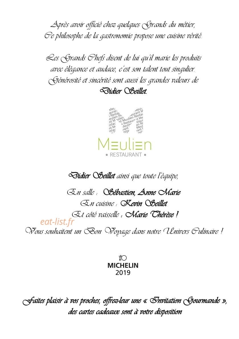 Restaurant Le Meulien — carte page 1