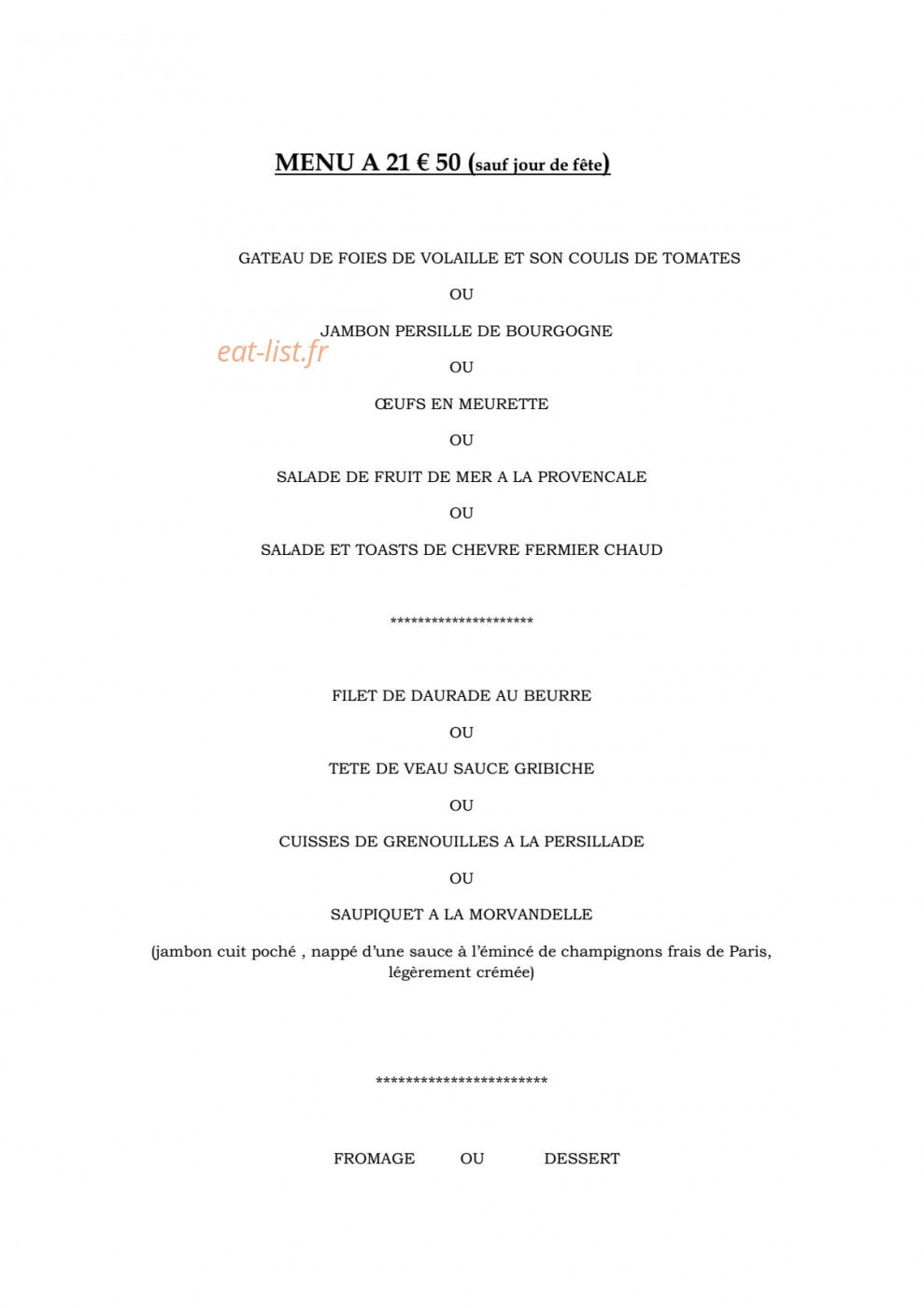 Le Vieux Jambon — carte page 1